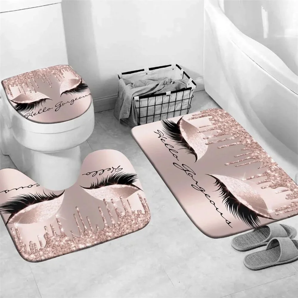 4PCS pretty eyelash shower curtain set